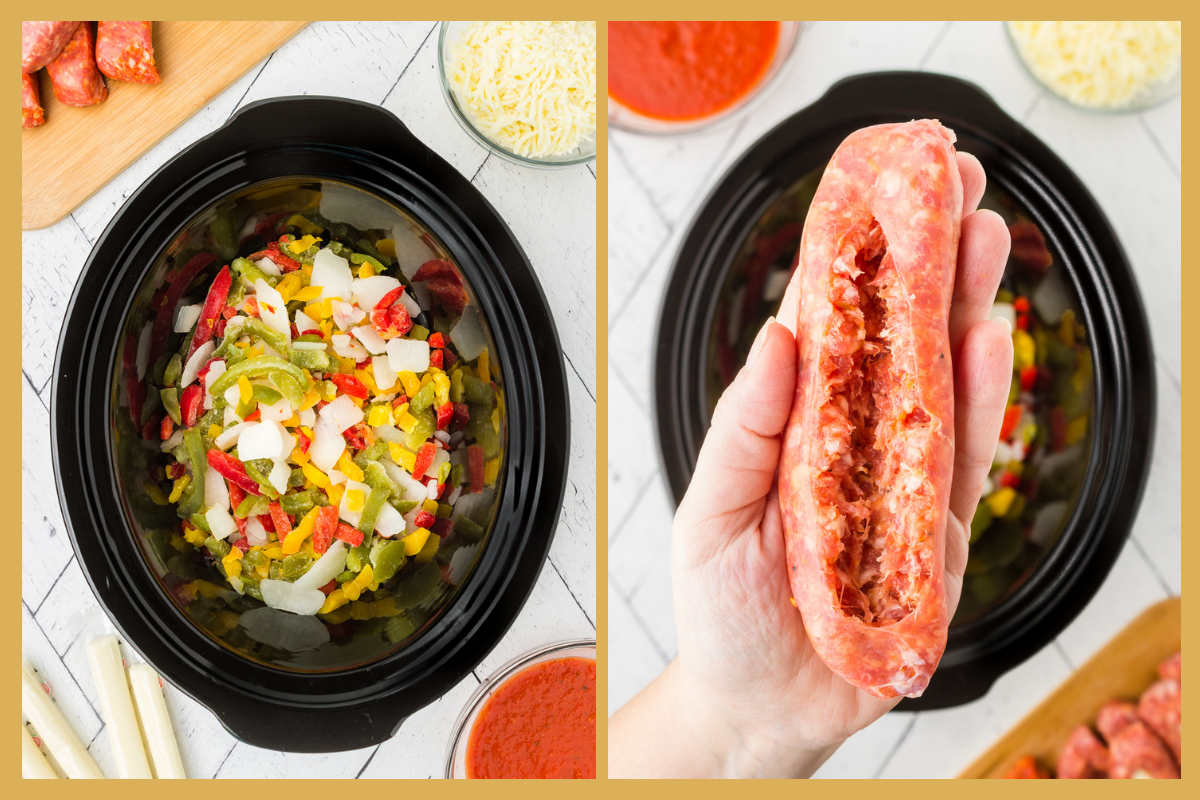 Preparing the Italian sausage to be stuffed