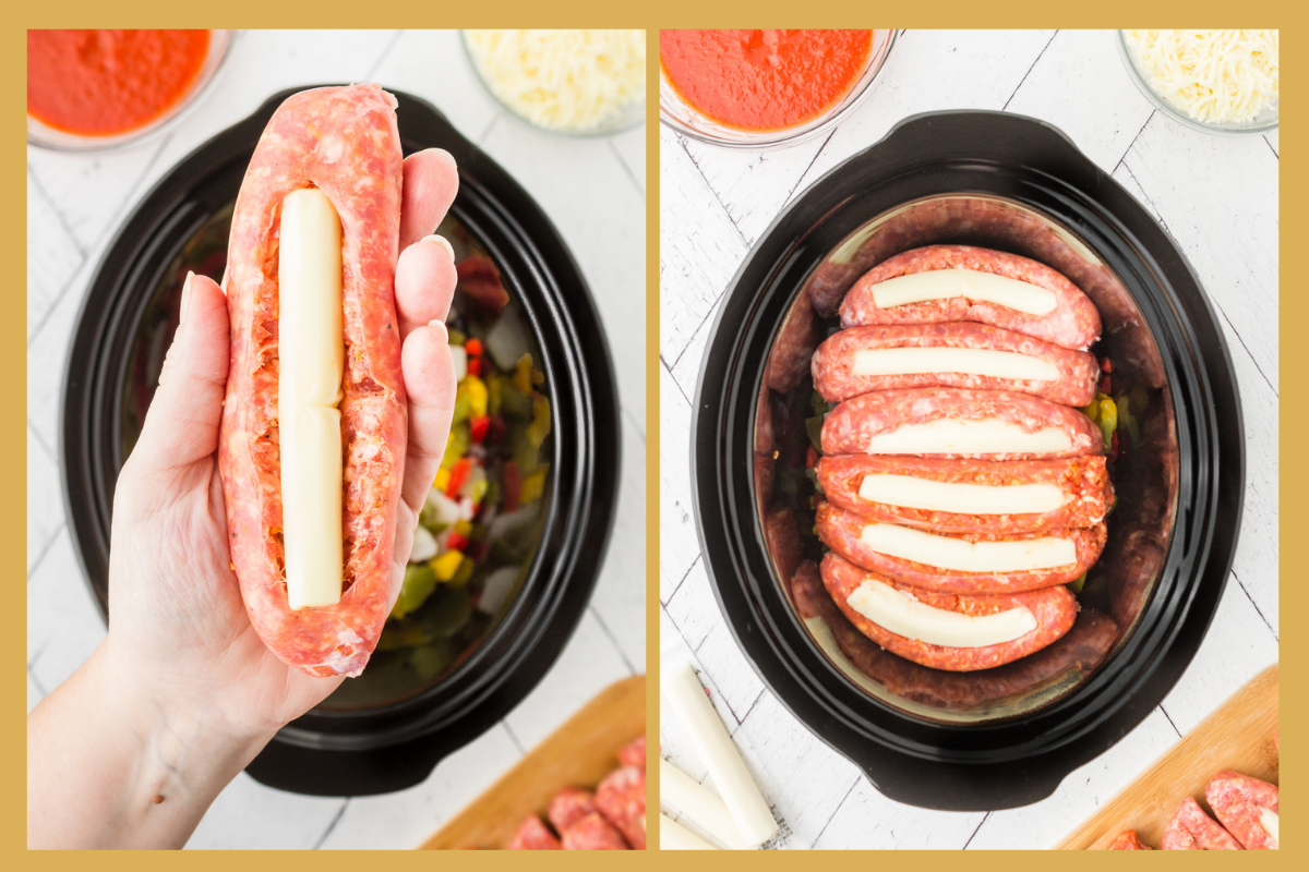 Cheese stuffed Italian Sausage in the crockpot
