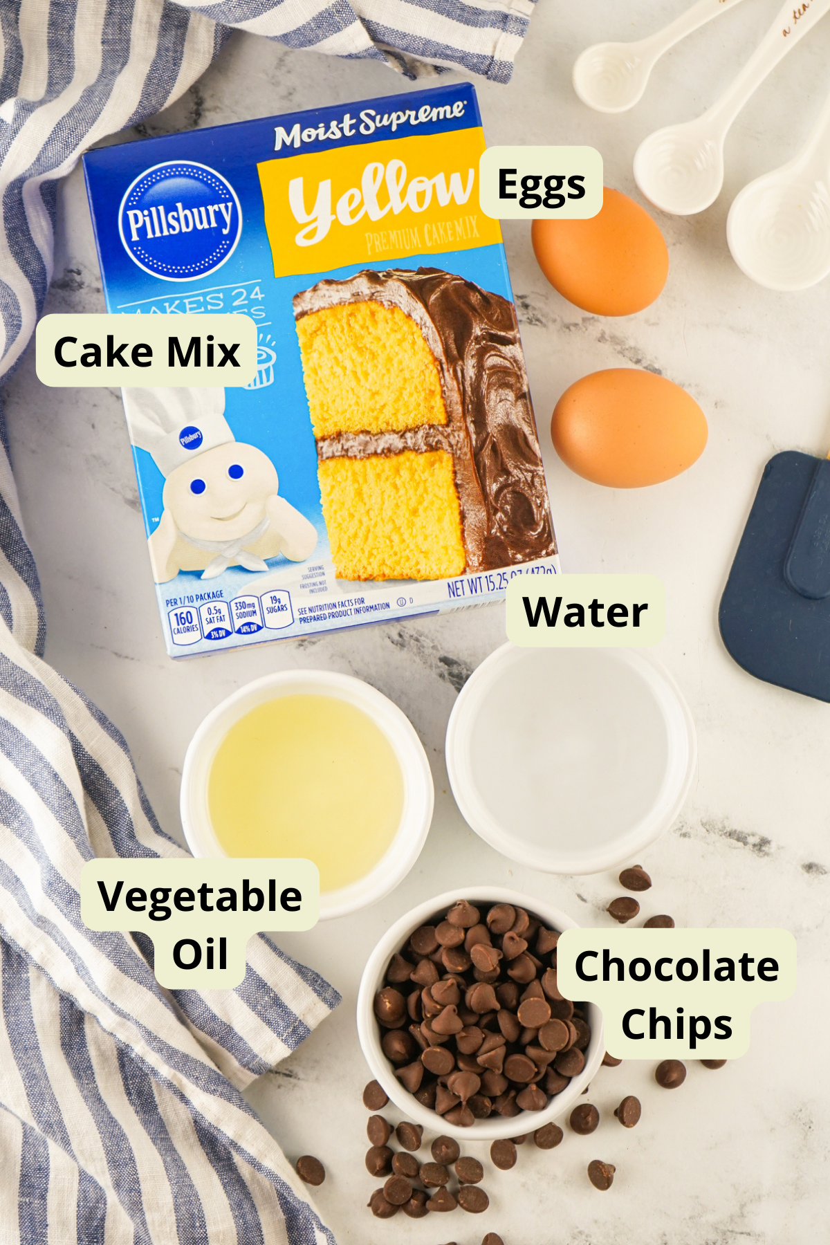 ingredients to make these chewy cookie bars with chocolate chips