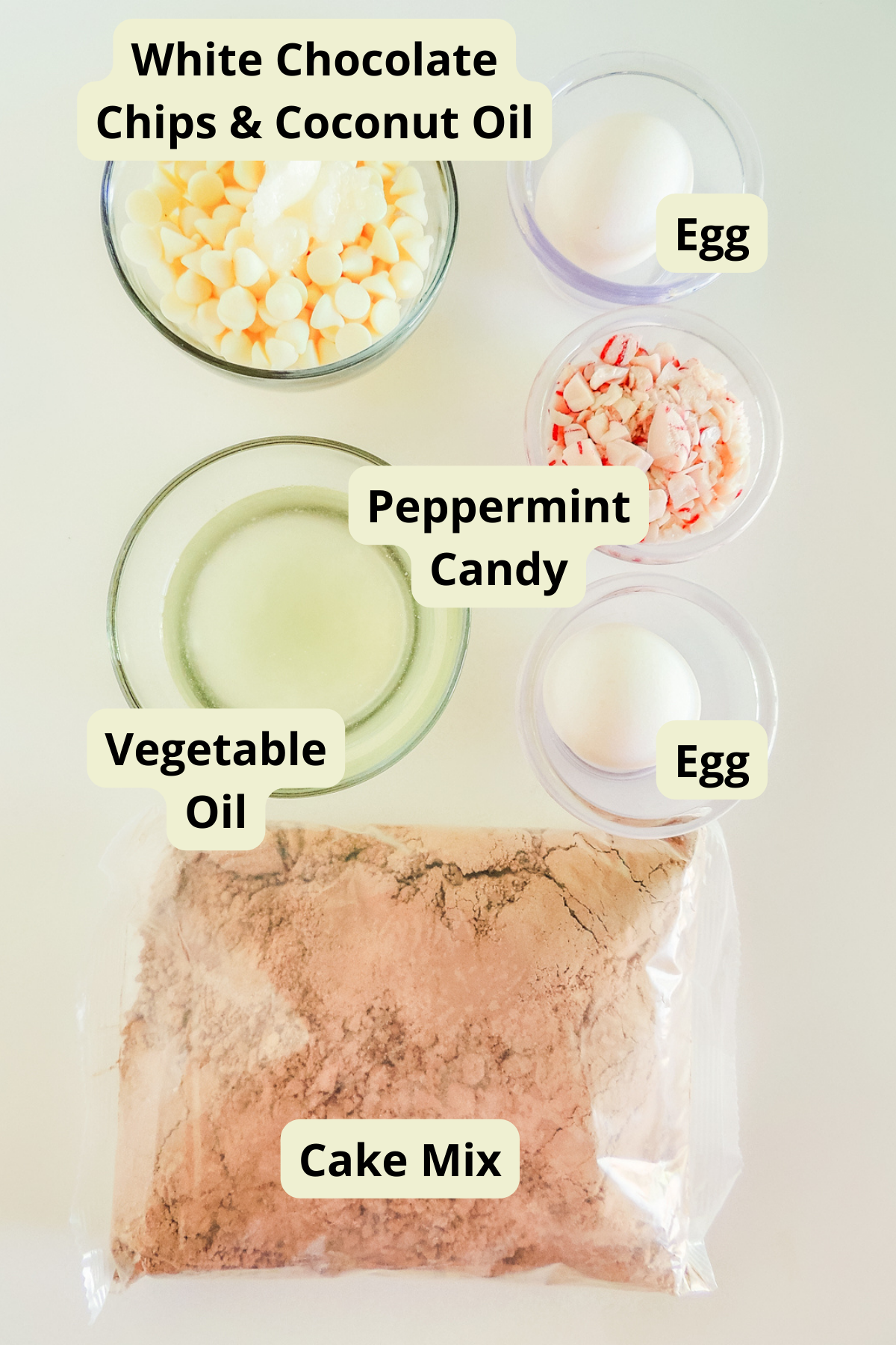 ingredients to make chocolate peppermint cake mix cookies