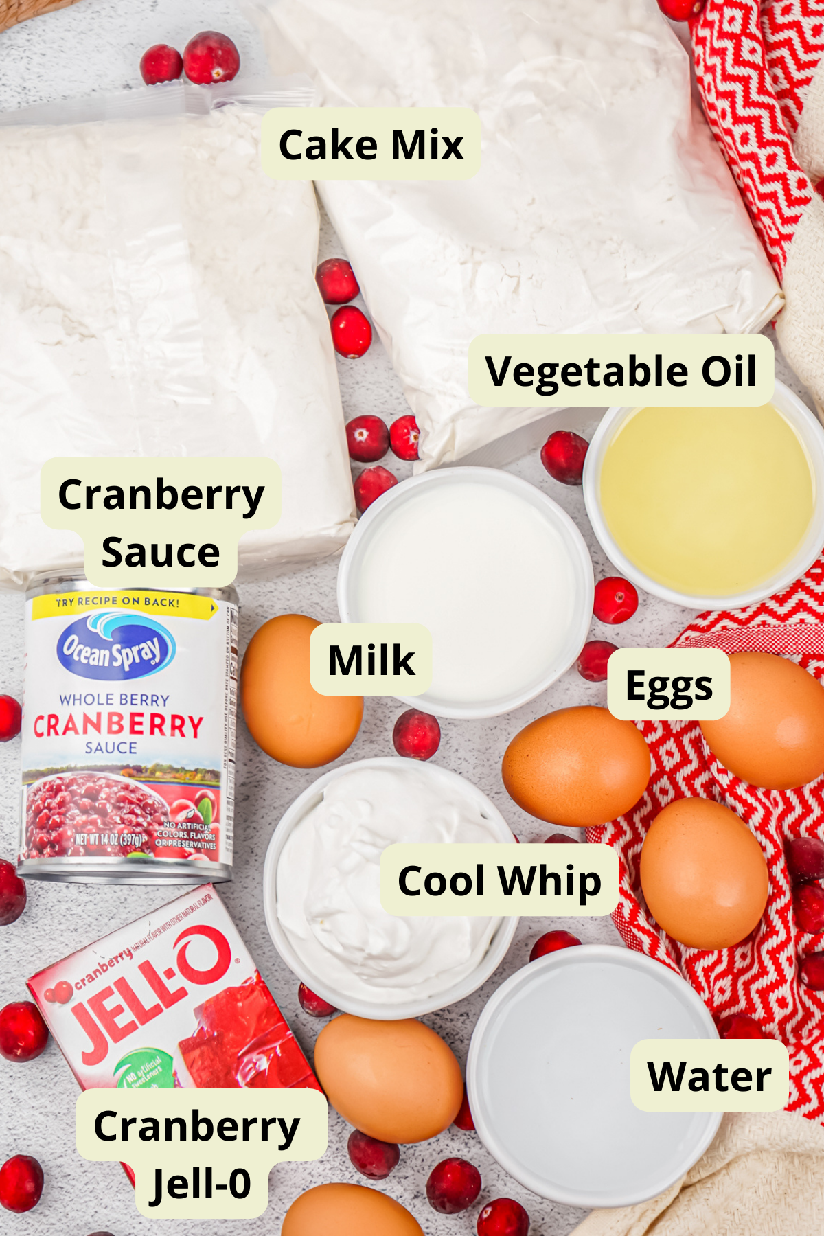 ingredients to make cranberry poke cake