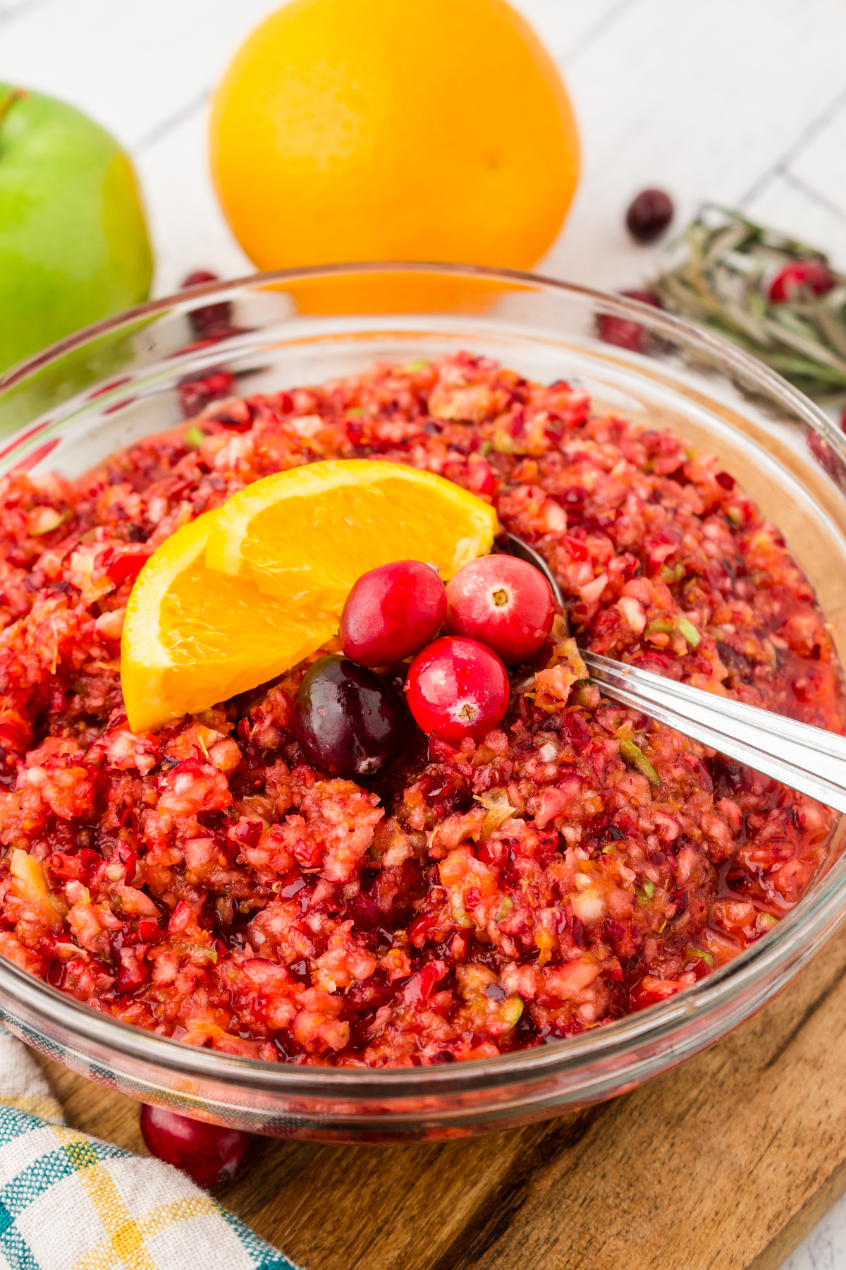 raw cranberry relish in a bowl