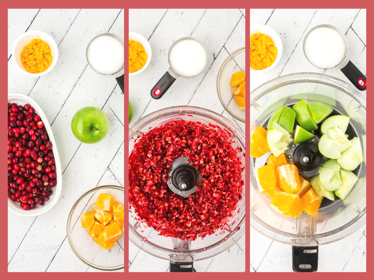 photos showing the steps to make cranberry relish
