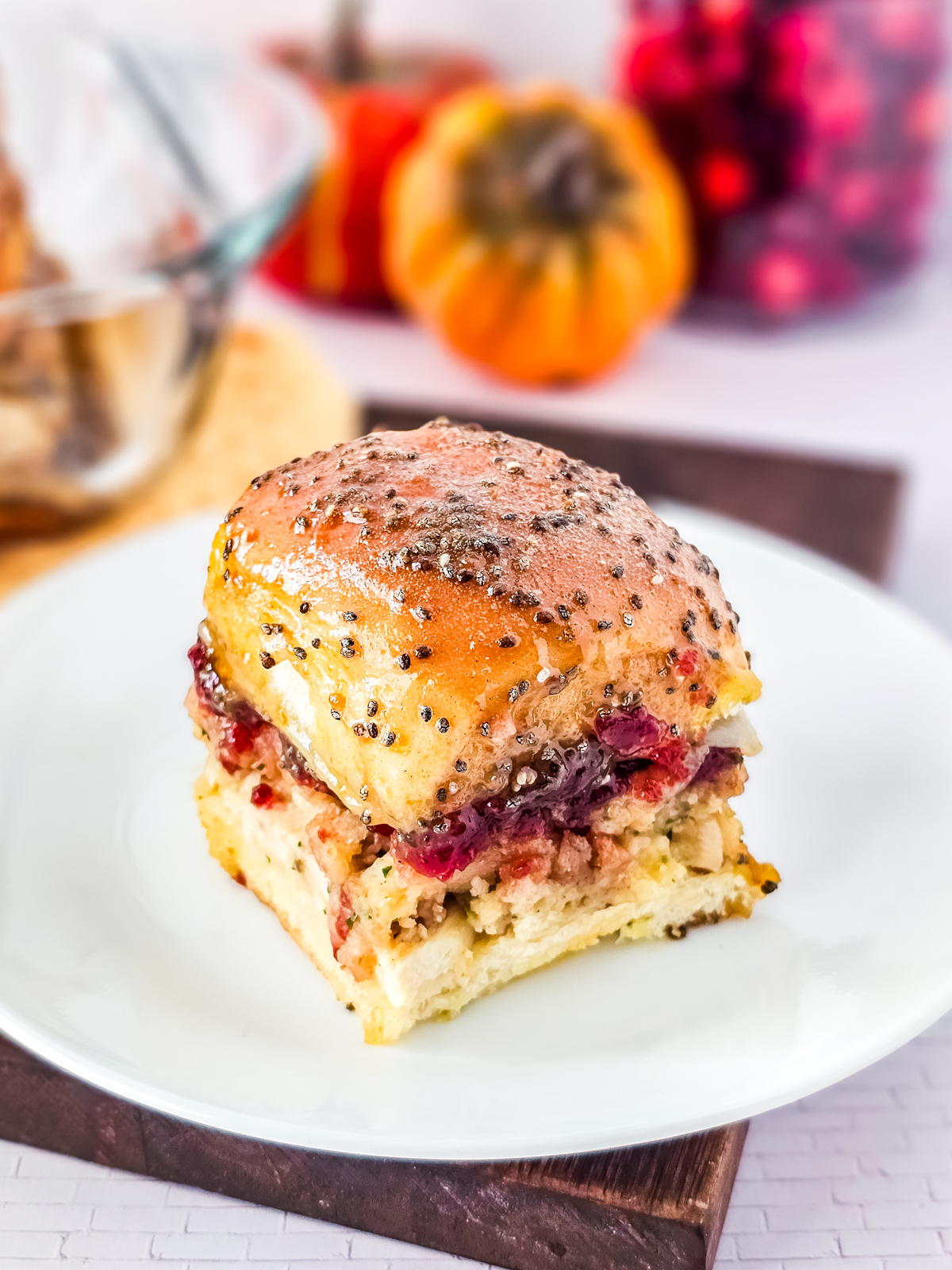best turkey cranberry sliders topped with a brown sugar glaze