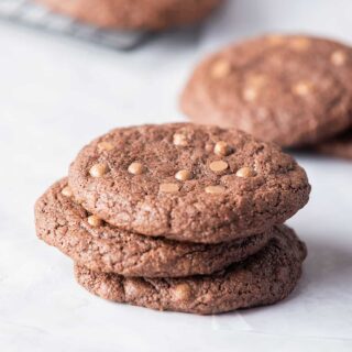 Chocolate chip cookies stacked