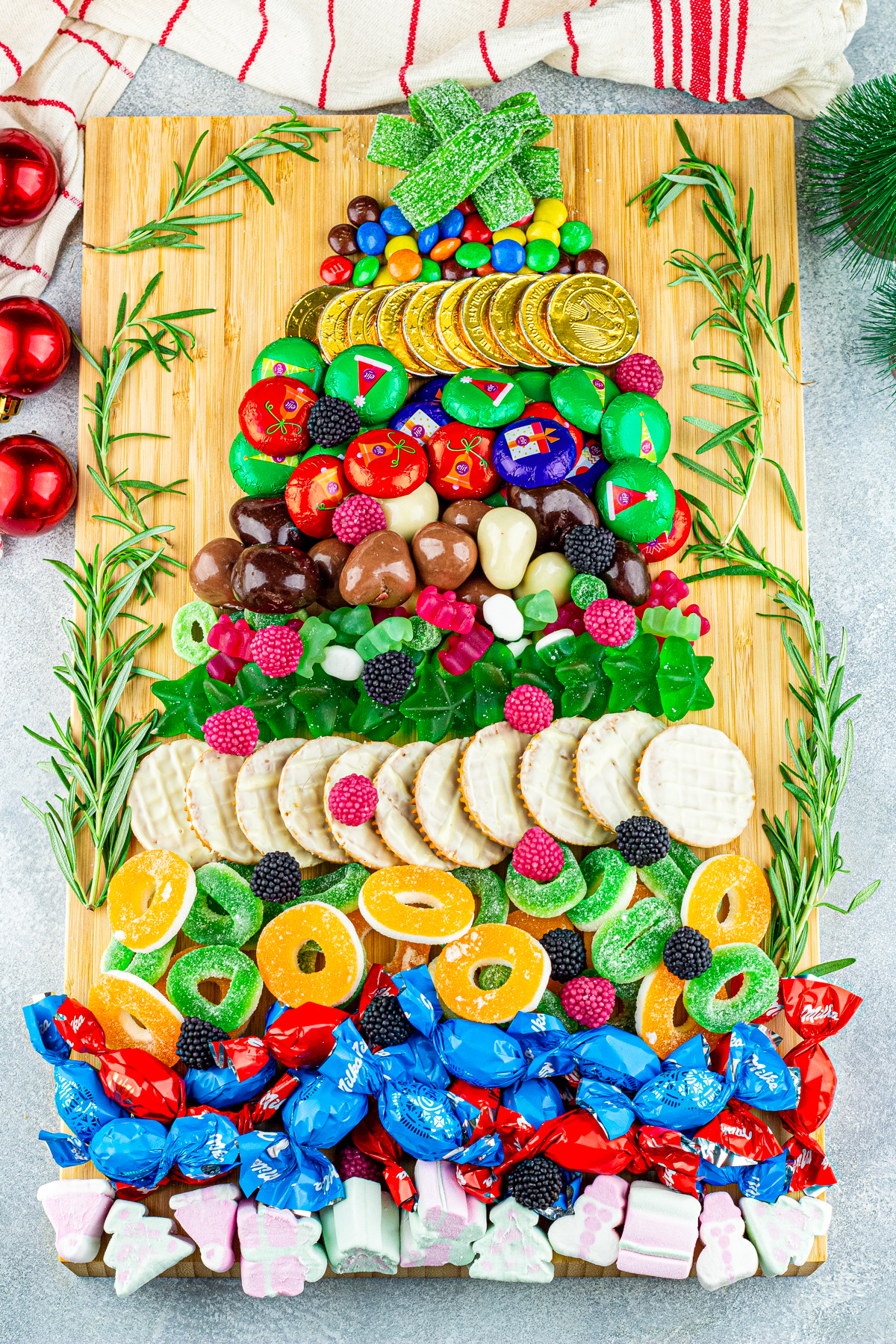 christmas dessert charcuterie board made with different types of candy