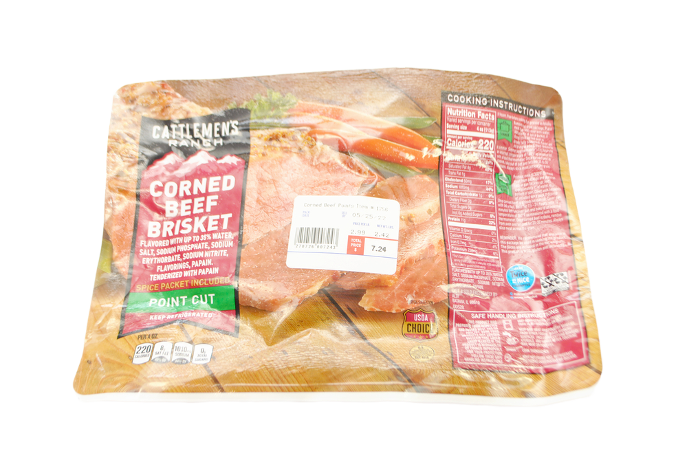 uncooked corned beef brisket in the original store bought vacuum-sealed bag