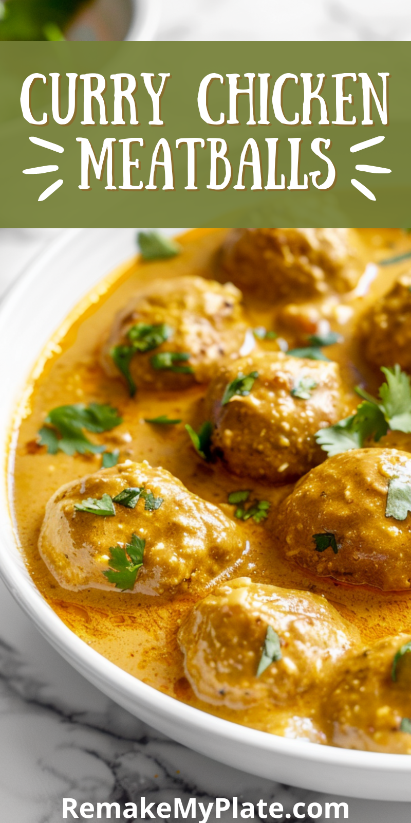 Pinterest pin image for curry chicken meatballs recipe