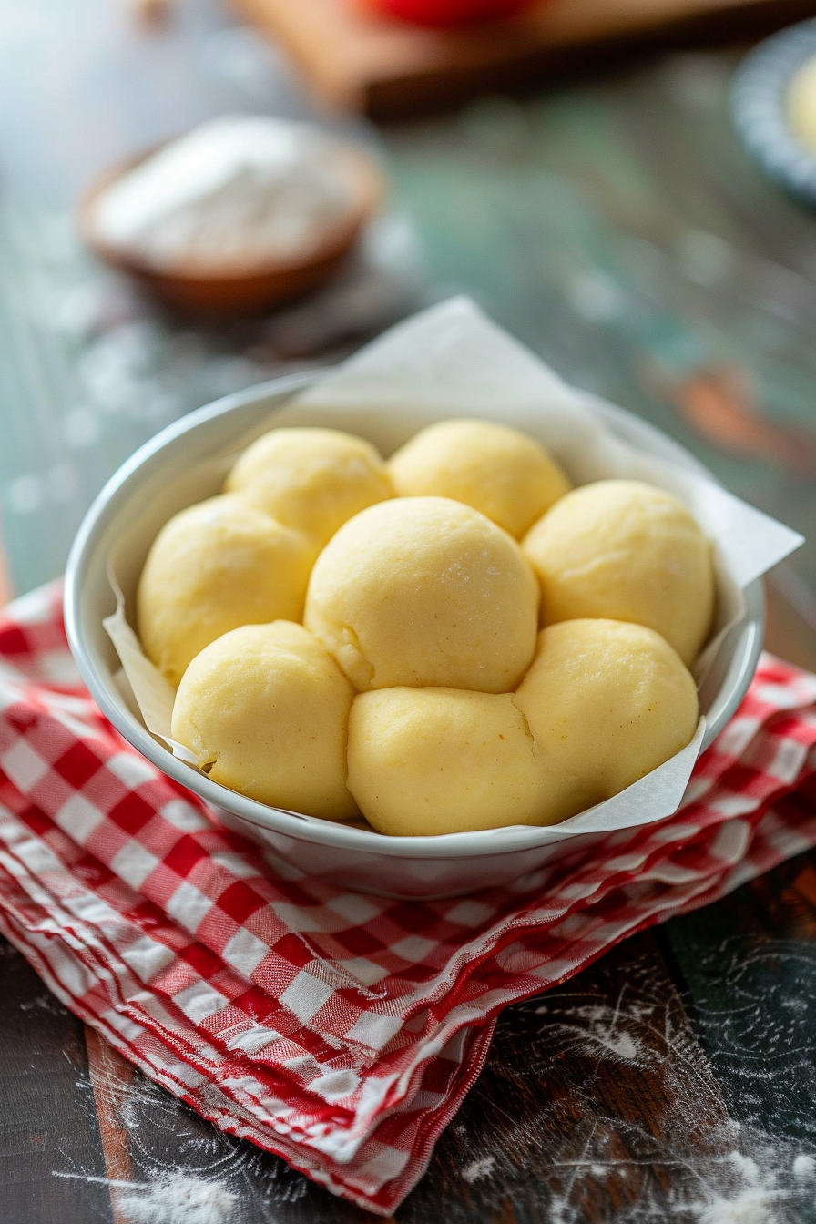 keto fathead dough balls in a bowl on a table