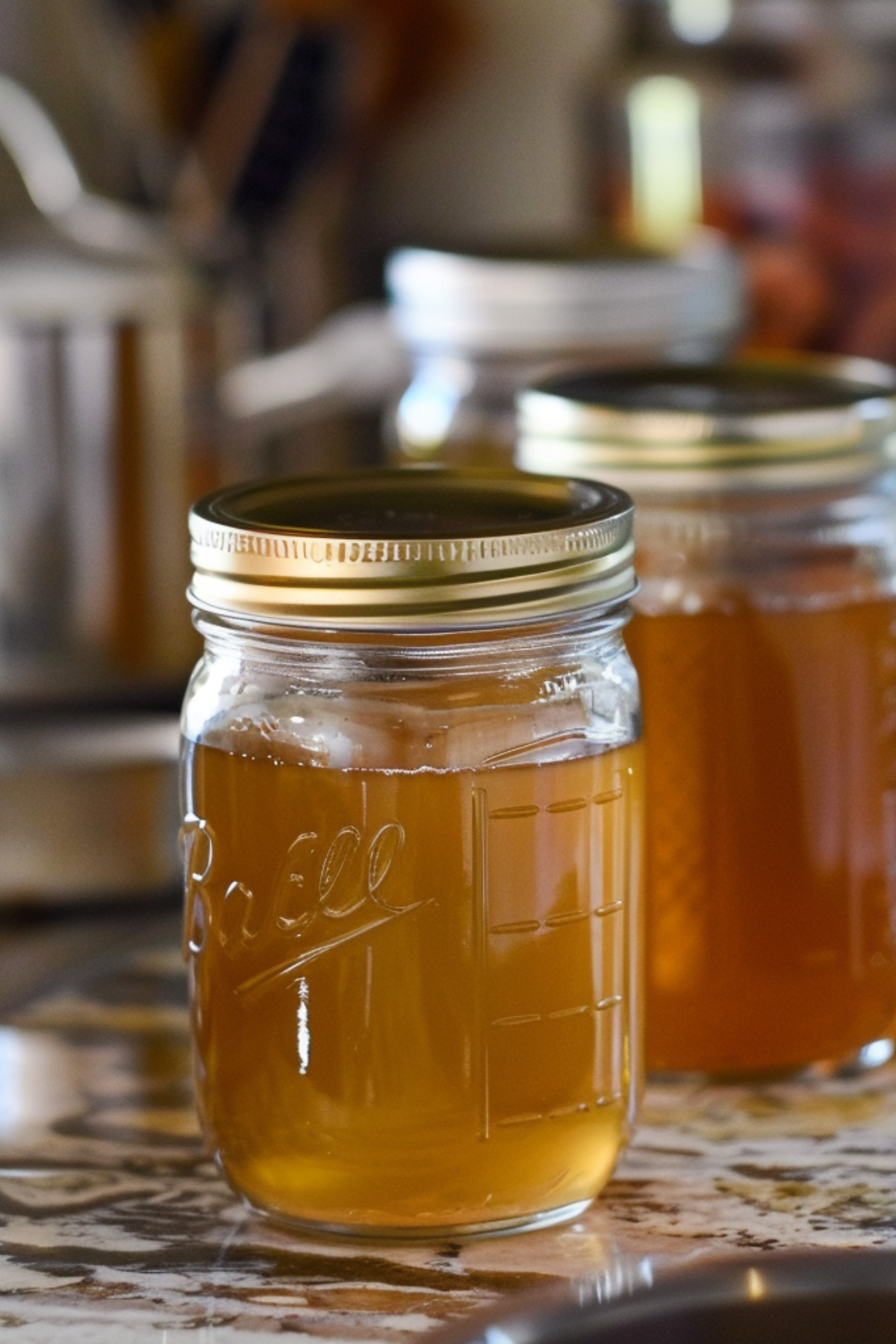 jars filled with slow cooker ham broth