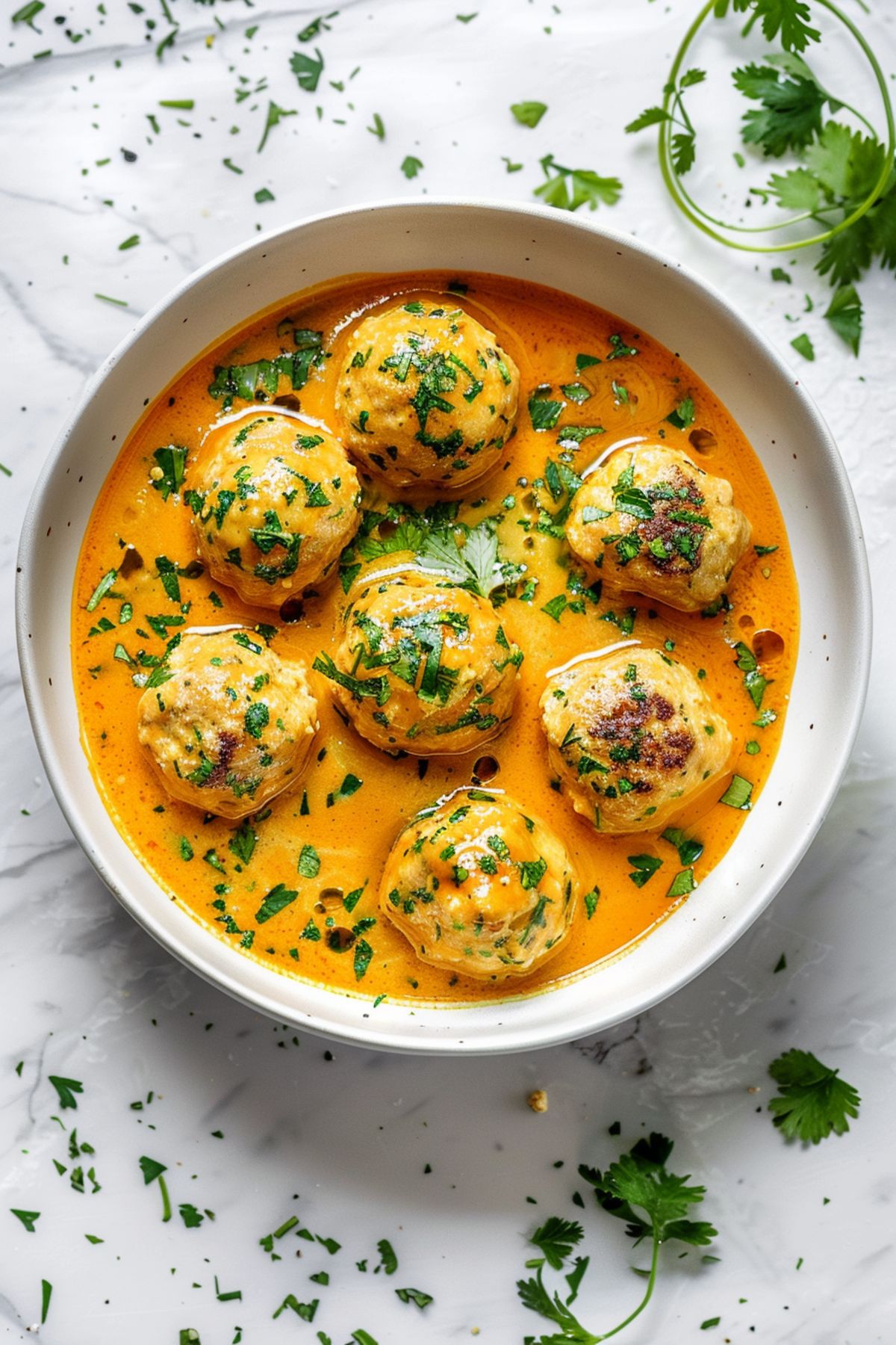 curry chicken meatballs in curry sauce in a bowl