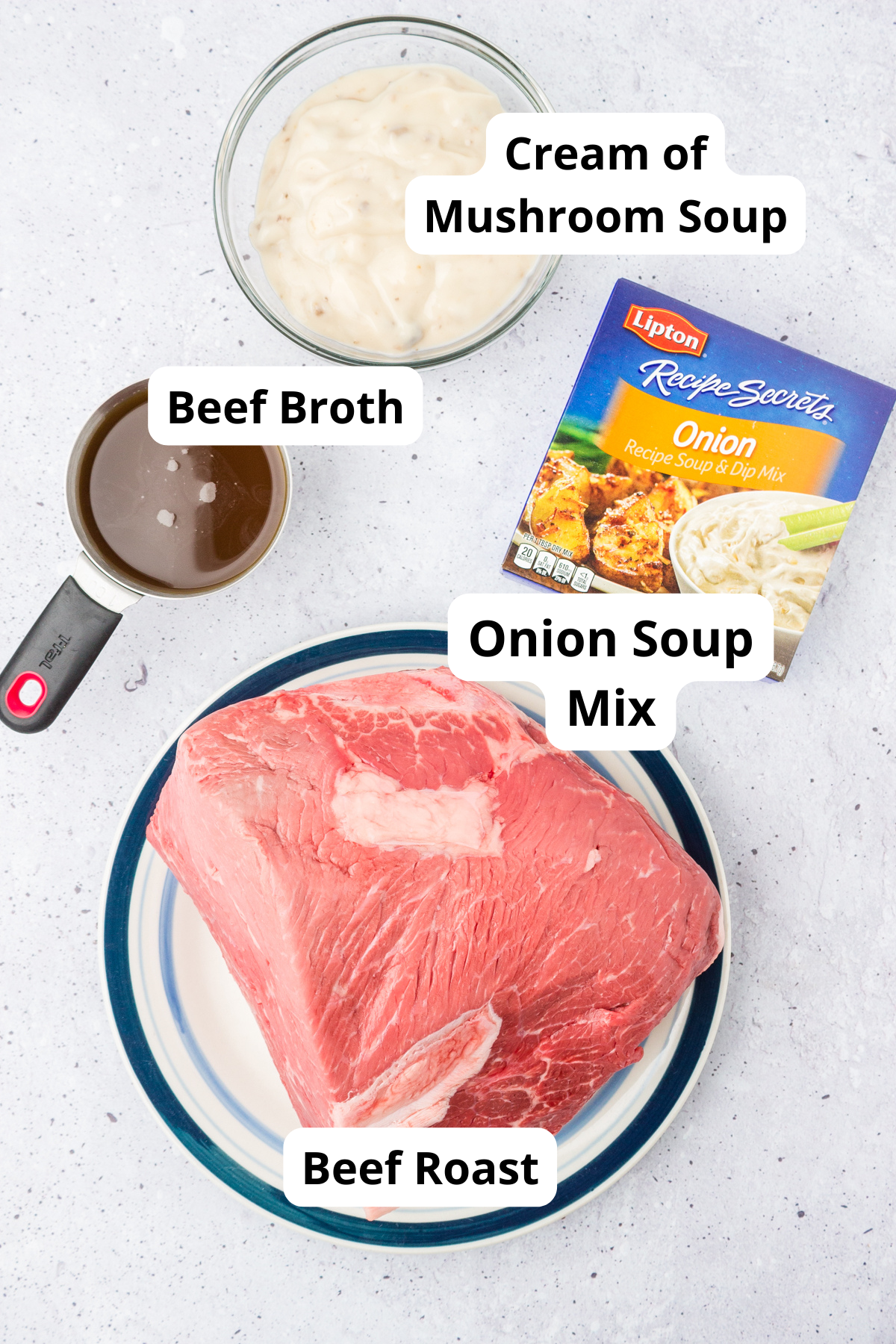 ingredients to make this slow cooker Lipton onion soup pot roast slow cooker recipe