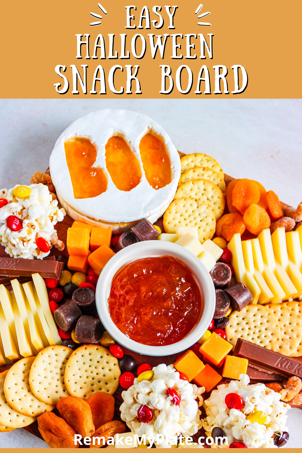 pinterest image for this fun and easy Halloween charcuterie snack board