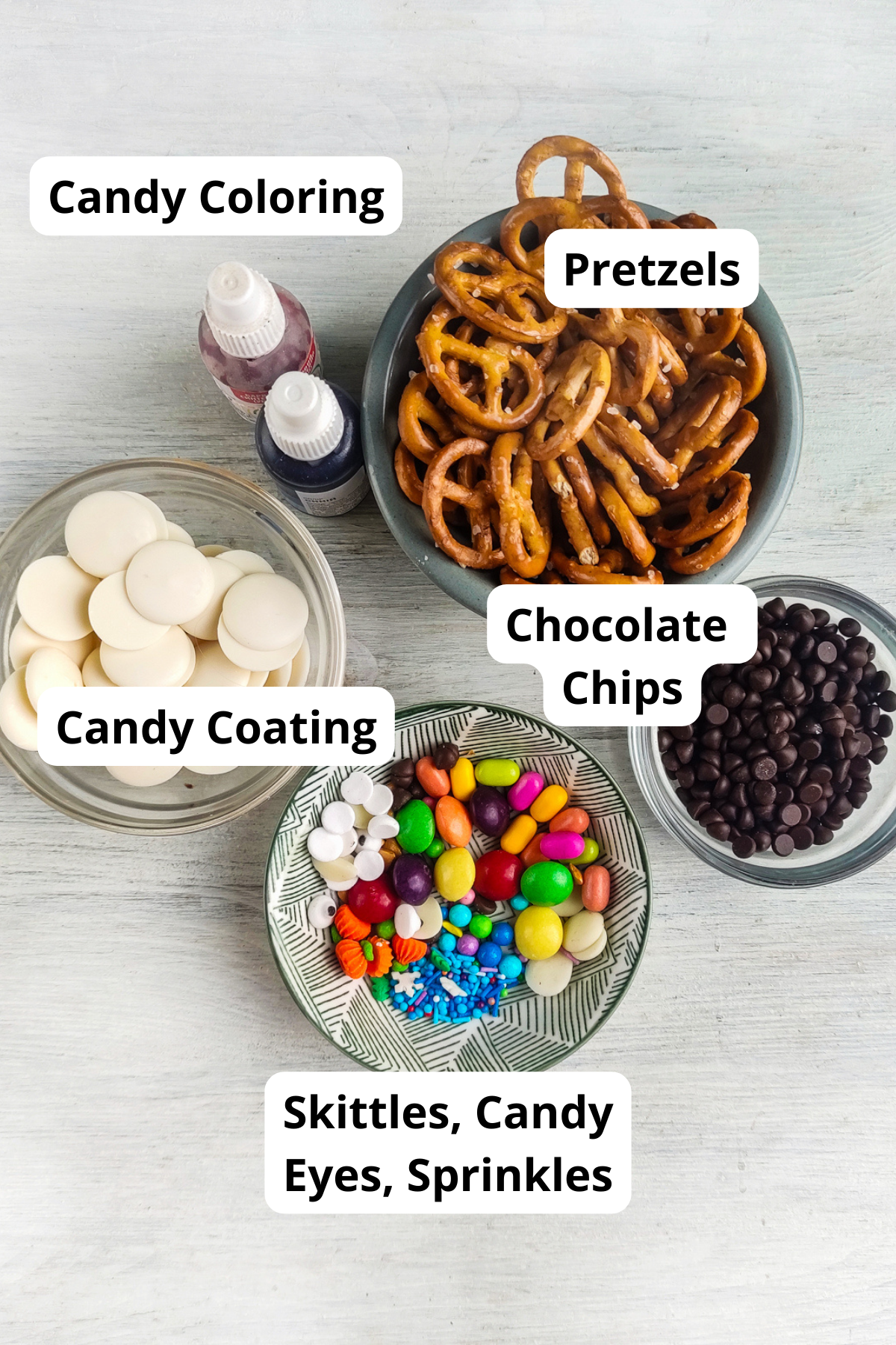 ingredients to make Halloween chocolate covered pretzels