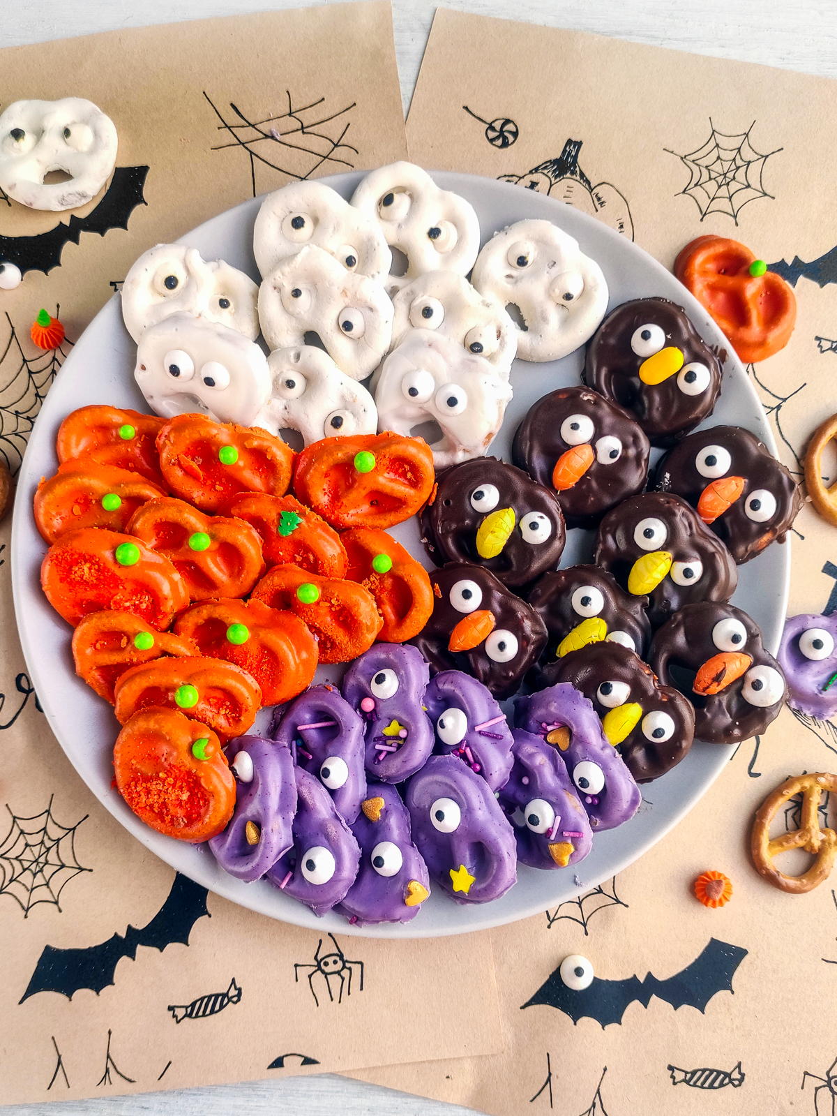 Halloween chocolate covered pretzel grazing board