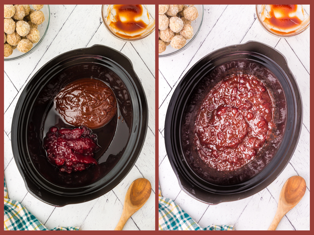 Mixing cranberry sauce and barbecue sauce together to make this cranberry bbq meatballs recipe