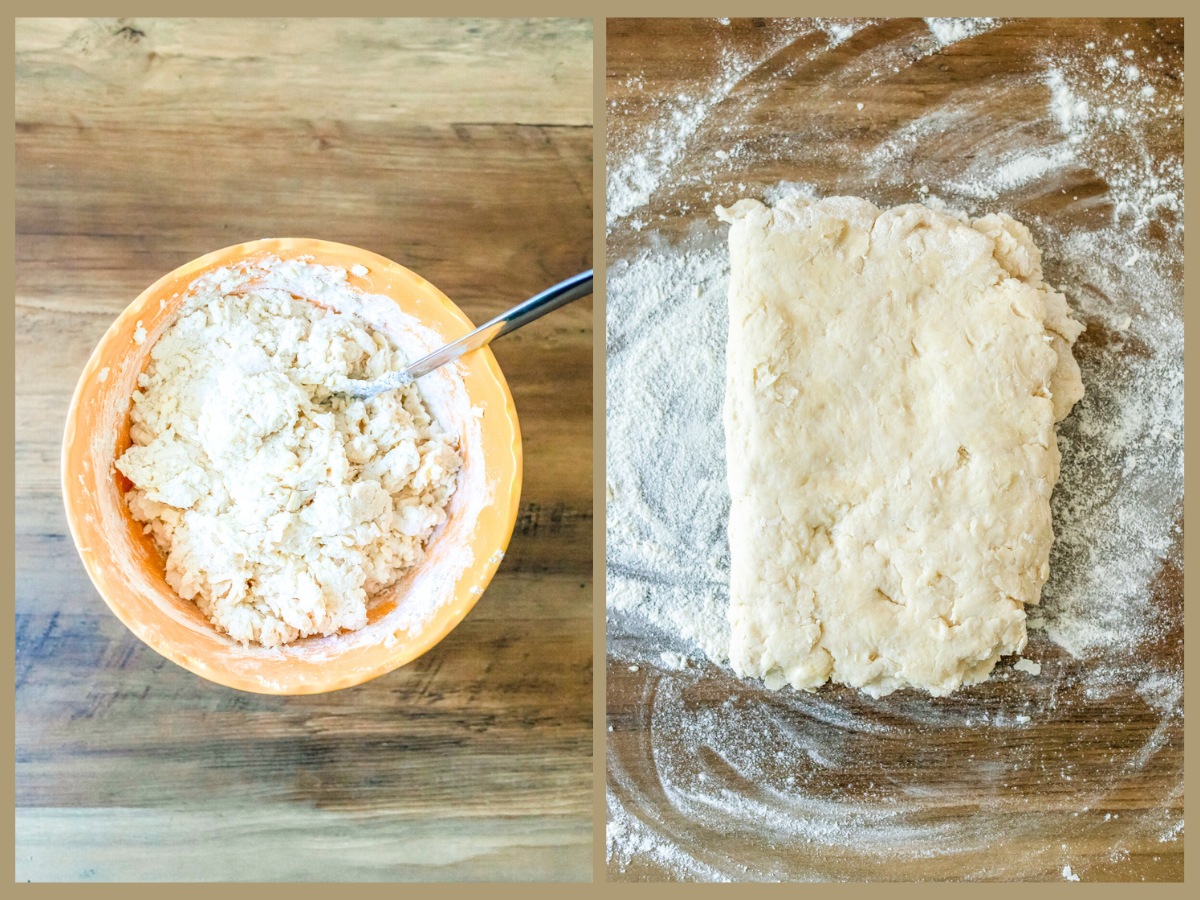 patting biscuit dough to cut it into biscuits