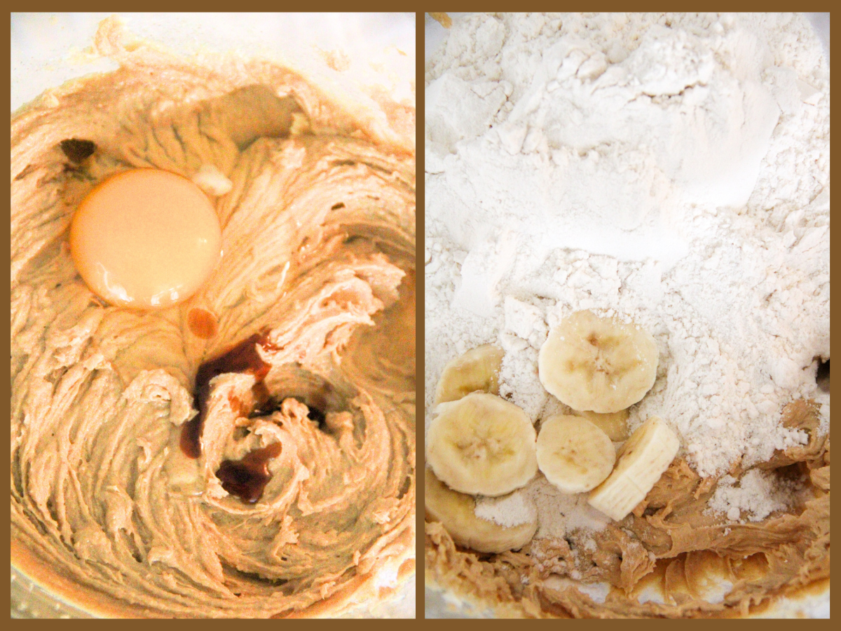 Adding the egg, peanut butter and other ingredients into this peanut butter banana cookie recipe