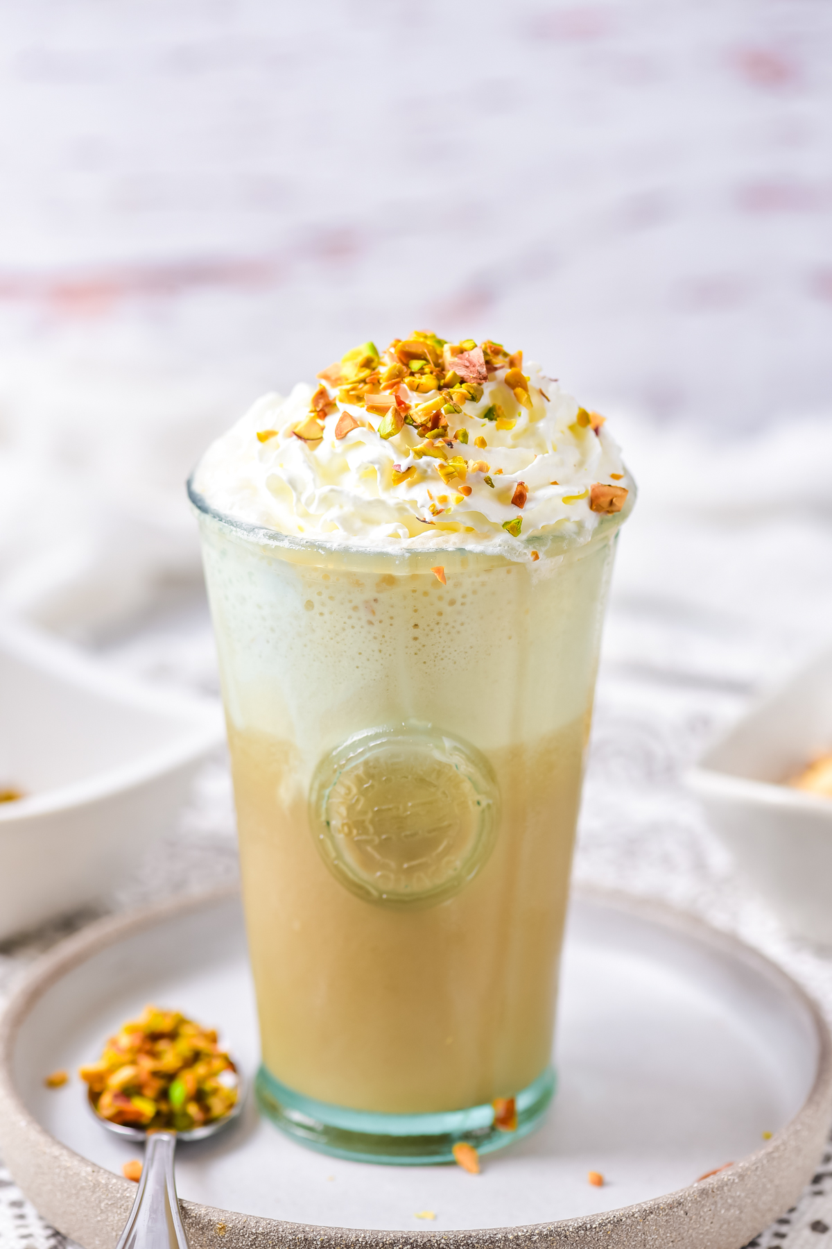 cozy flavors of sweet pistachio in this glassful of copycat iced Starbucks pistachio latte