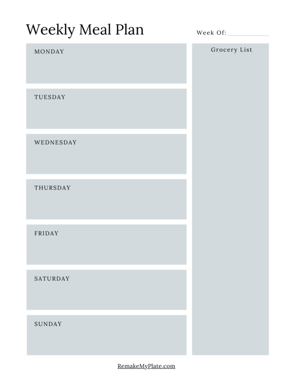 Free Weekly Meal Planner with grocery list 600