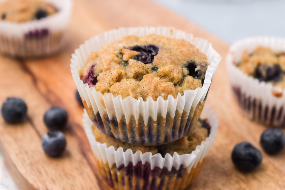 keto blueberry muffins on a cutting board