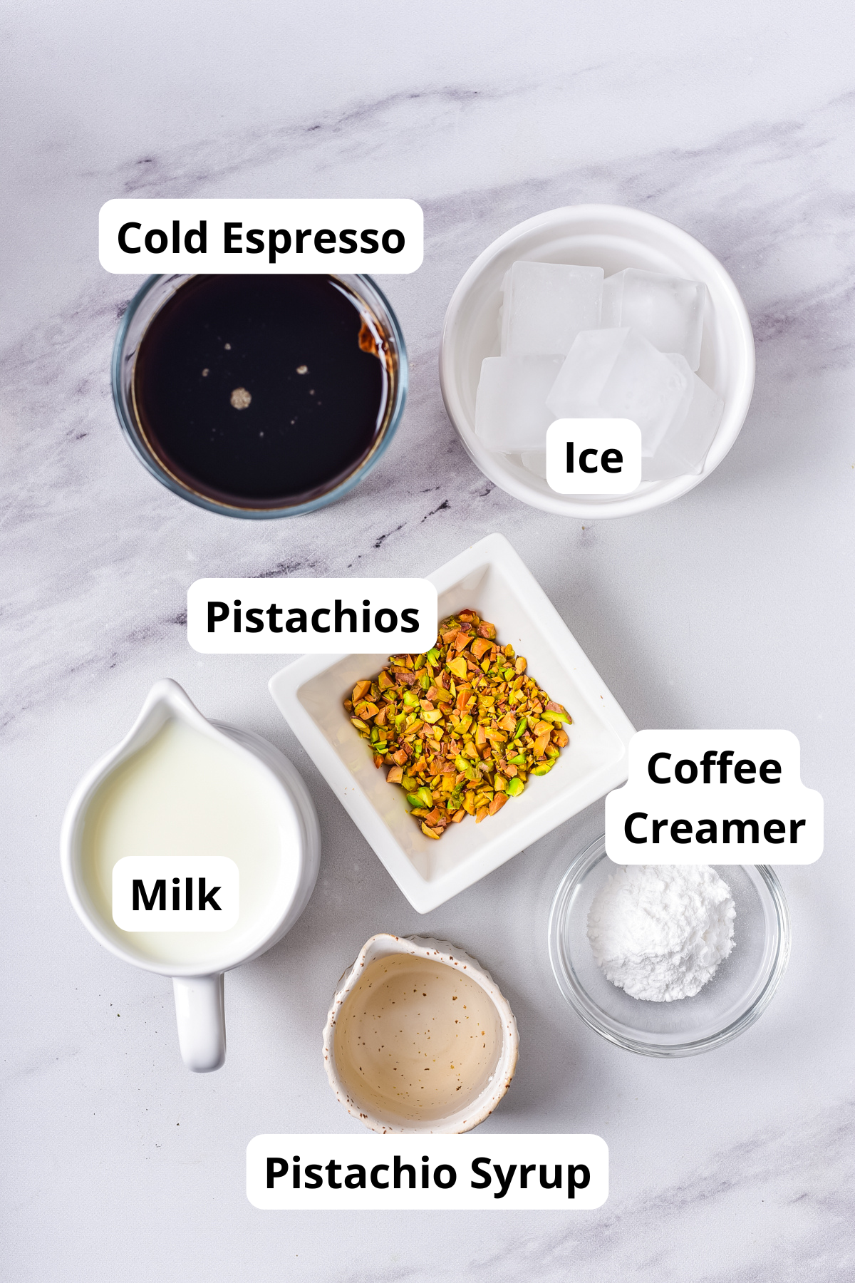 ingredients to make a homemade iced pistachio latte