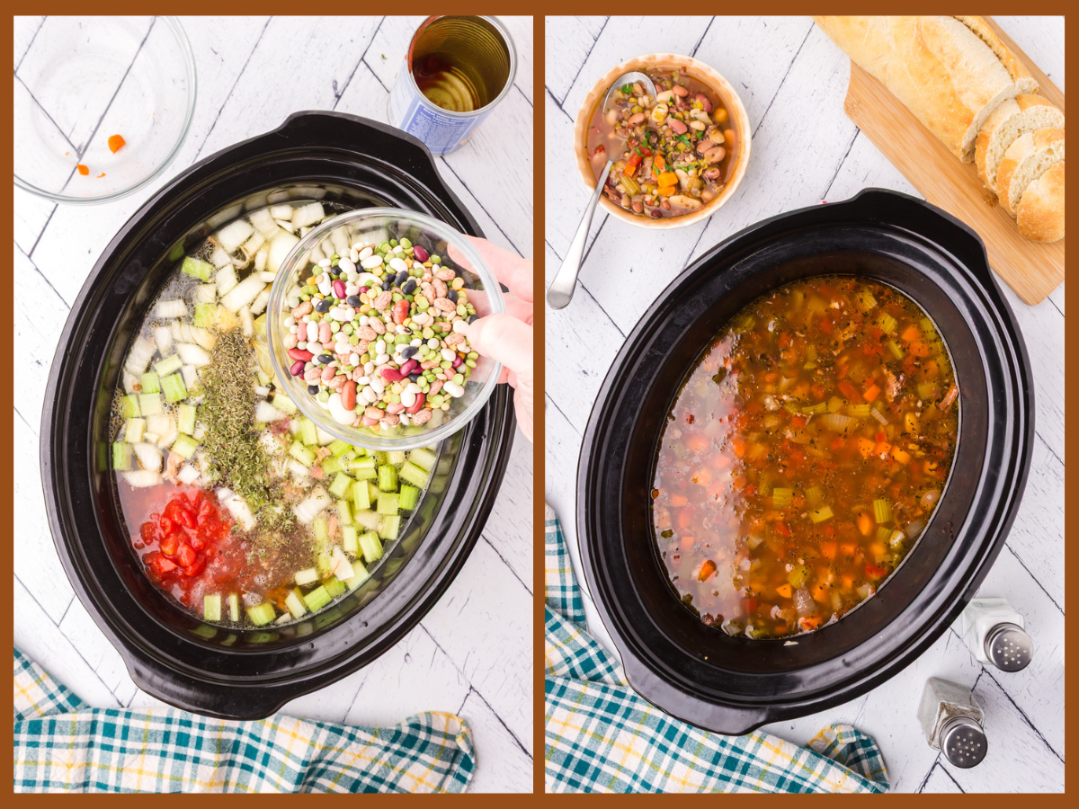 Cooking the dried beans and vegetables in the crockpot