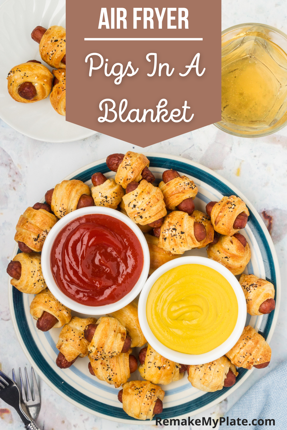 Pinterest pin for air fryer pigs in a blanket