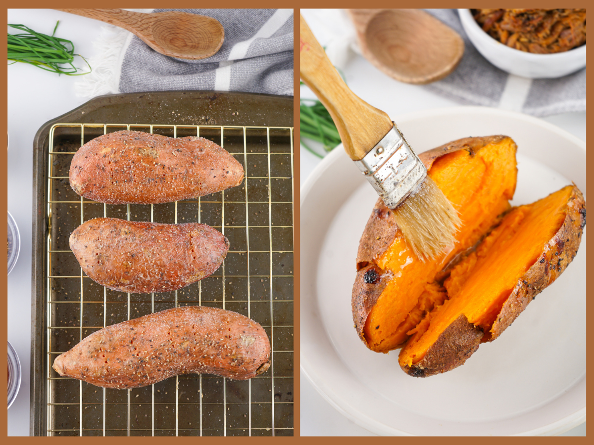 baked sweet potato split in half