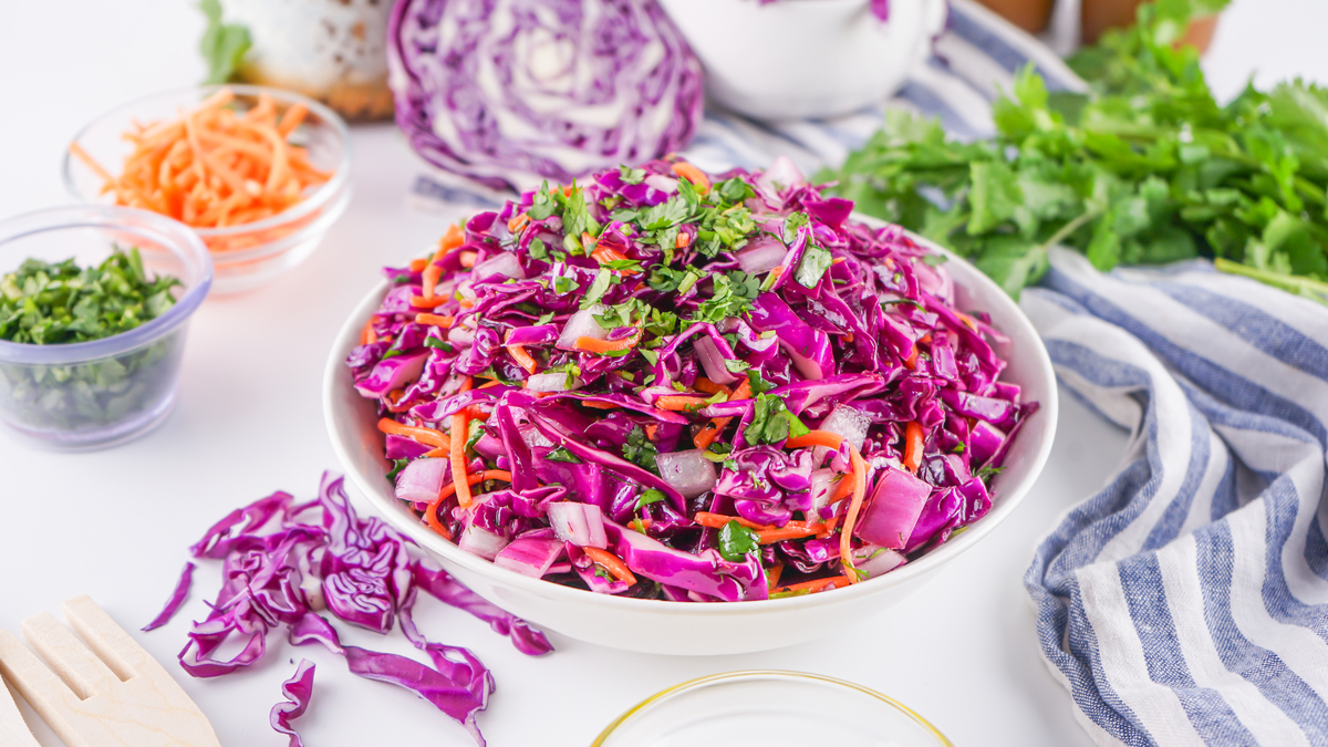 plate full of red cabbage slaw