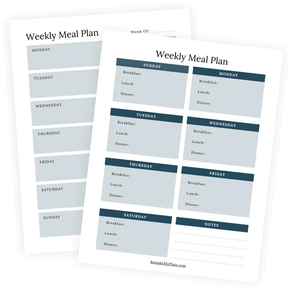 weekly meal plan remake my plate