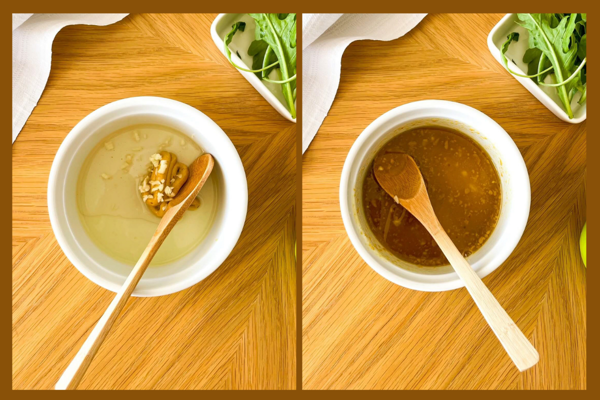 Mixing the ingredients for the homemade vinaigrette salad dressing