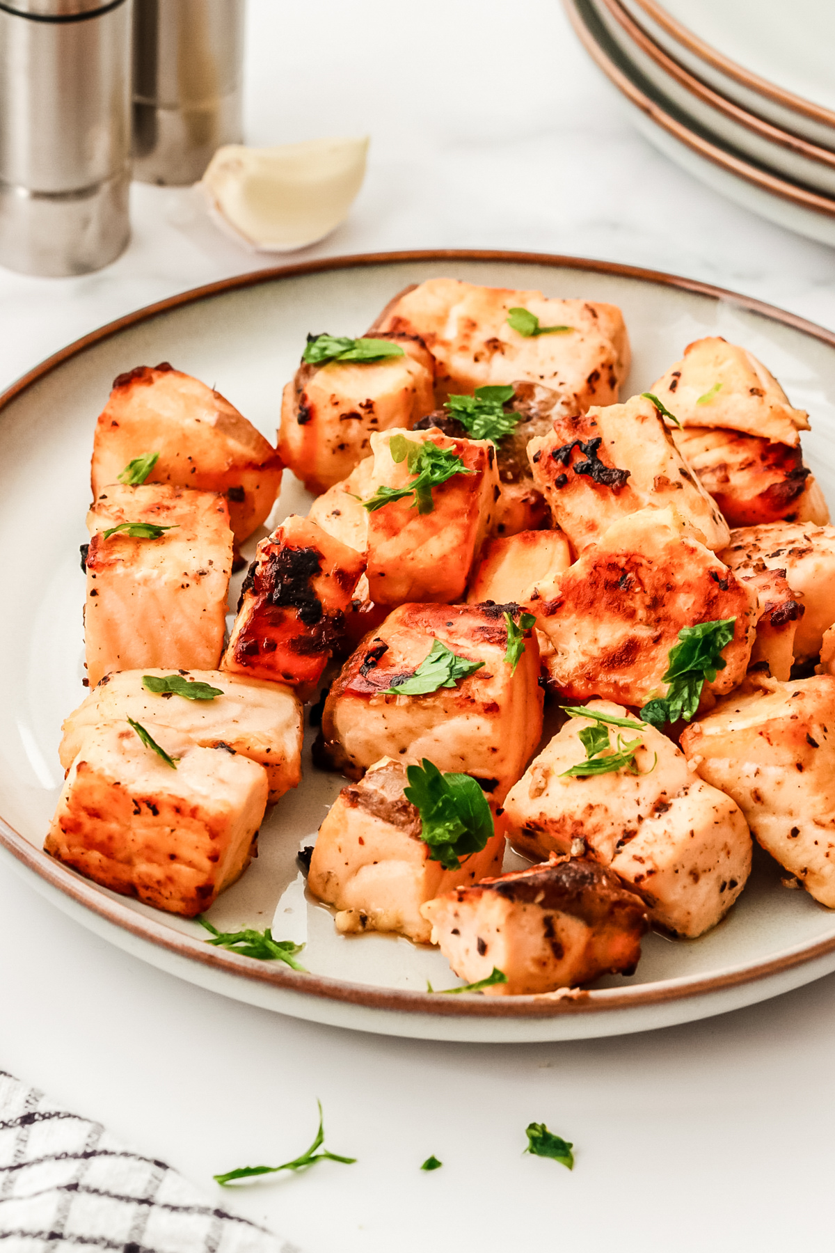 easy to make salmon bites on a plate